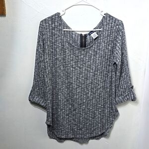 Womens Gray Round Neck Pullover Blouse